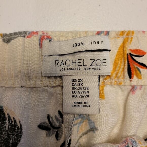 Rachel Zoe 100% Linen Shorts Womens Plus Size 3X  Multicolor Floral Tropical - Picture 9 of 9